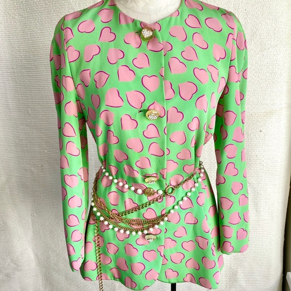 Vintage Carolina Herrera M Valentine's Day Silk Heart Print Blazer - Picture 8 of 8